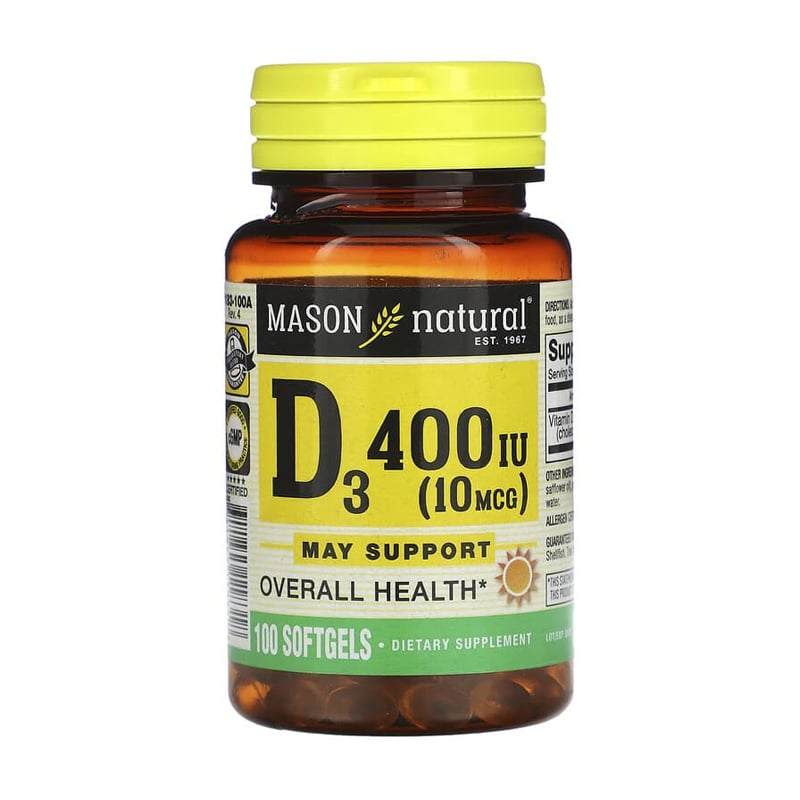 Вітамін Д3 Mason Natural Vitamin D3, 400 МО, 100 гелевих капсул